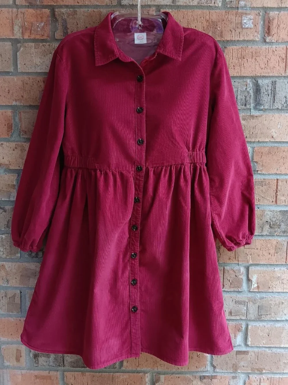 Wonder Nation Girls Corduroy Dress Button Front Long Sleeves Berry Size L Plus